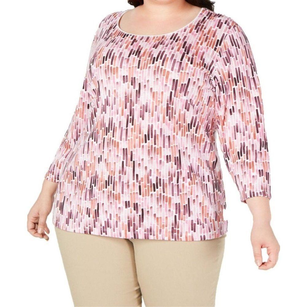 Karen Scott 3/4 Sleeve Boatneck Top OX Pink